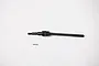 A black metal front CVD driveshaft for an RC car, shown with a small metal pin on a white background.