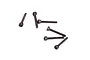 A group of six small black metal cap head screws arranged on a white background.