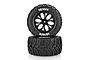 Two Atrek 2.8 inch MT-Cyclone monster truck wheels stacked on a white background, featuring black spoke rims and aggressive tread patterns.