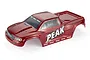 A red pre-painted 1/10 scale RC stadium truck body shell by Atrek, featuring the word PEAK on the side and Atrek branding.