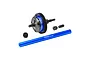GPM Racing blue and black centre differential assembly with a long blue driveshaft and small pinion gear on a white background.