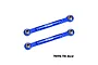 Two blue anodized aluminium steering toe links by GPM Racing with silver metal pivot balls at each end.