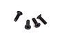 Four black metal countersunk screws with Phillips heads arranged on a white background.