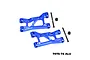 Two blue anodized aluminium front upper suspension arms for RC cars, with mounting pins and nuts, labeled FL and FR.