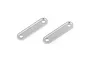 Two silver aluminium gearbox bridge plates for RC cars, shown against a white background.