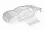 A clear, unpainted 1/10 scale stadium truck body shell and a separate rear wing piece on a white background.