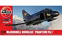 Airfix 1/72 scale McDonnell Douglas Phantom FG.1 model kit box art featuring a black fighter jet in flight against a blue sky.