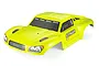 A bright neon yellow pre-painted RC short course truck body shell for the Atrek Stinger Pro, featuring black window decals and Atrek branding.