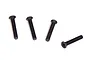 Four black metal countersunk head screws with fine threads arranged on a white background.