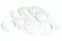 A small pile of ten translucent white silicone O-rings on a plain white background.