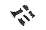 A set of four black plastic RC suspension mount parts arranged on a white background.