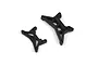Two black plastic RC shock towers of different sizes on a white background.