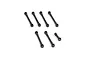 A set of seven black plastic RC suspension links of varying lengths arranged on a white background.