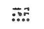 A set of black plastic RC steering assembly parts, including bell cranks, servo saver components, and hex nuts, arranged on a white background.