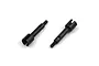 Two black steel rear wheel axles for Maverick RC vehicles, shown from a top-down angle on a white background.