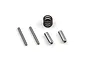 Maverick Steering Saver hardware set including two metal pins, two metal sleeves, and one black coil spring on a white background.