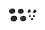 A set of seven black plastic RC transmission gears of varying sizes arranged on a white background.