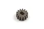 A small 14-tooth metal idler gear for an RC car drivetrain, featuring a D-shaped center hole.