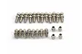 A set of silver-coloured metal ball studs and small cylindrical spacers arranged on a white background.