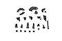 A collection of various black metal screws, bolts, and nuts arranged on a white background, representing a complete RC screw set.