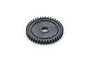 A dark grey plastic spur gear for an RC car, shown from a top-down angle against a white background.