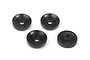Four black plastic RC wheel washers arranged on a white background.