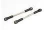Two Traxxas RC turnbuckle linkages with black plastic rod ends and silver metal threaded shafts on a white background.