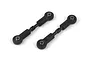 Two black RC turnbuckles with ball ends and metal pivot inserts, isolated on a white background.