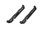 Two black plastic chassis side rails for an RC vehicle, shown from an angled perspective against a white background.