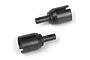 Two black metal differential outdrive cups for RC cars, shown from different angles on a white background.