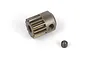 A 14-tooth sintered metal pinion gear for RC cars, shown with a small grub screw on a white background.