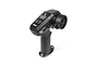 A black Maverick pistol-grip RC transmitter with a steering wheel on the side and a speed adjustment switch on the handle.