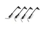 Four Maverick RC body clips with black rubber pull tabs arranged in a row on a white background.