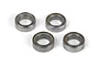 Four metal shielded ball bearings arranged in a square pattern on a white background.