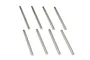 Eight identical silver-coloured metal suspension pins arranged in two rows of four against a white background.