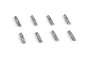 Eight small silver metal drive pins arranged in two rows of four on a white background.