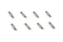Eight small silver metal drive pins arranged in two rows of four against a white background.