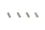 Four small silver metal drive pins arranged in a row against a plain white background.