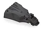 A black plastic front upper chassis component for an RC vehicle, featuring molded structural ribs and multiple mounting holes.