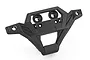 A black plastic front bumper for an RC vehicle, featuring mounting holes and a rugged, angular design.