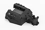 A black plastic rear upper chassis component for an RC vehicle, shown from a high-angle perspective against a plain white background.