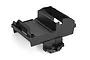 A black plastic RC battery case component with mounting points, shown from a high angle against a white background.