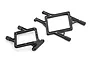 Two black plastic RC bumper mount components shown from an elevated angle against a white background.