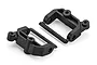 Two black plastic RC car front steering hub carriers (C-hubs) isolated on a white background.