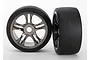Traxxas 3.3" Front S1 Slick Tyres on Black Chrome Rims - Glued Wheels 2Pcs 6479