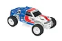 Team Associated RC28T Zoom 1/28 scale RC stadium truck in blue, white, and red livery with number 28 on the side.