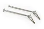 Two silver metal RC front universal CVD driveshafts with threaded ends, isolated on a white background.