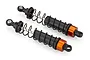Two Atrek RC front shock absorbers with orange anodized aluminium bases and black plastic bodies on a white background.