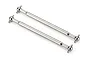 Two silver-coloured steel RC driveshafts with universal joints at both ends, isolated on a white background.