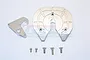 GPM Racing silver aluminium turntable coupler set for RC trucks including main plate, latch, and five assorted screws on a white background.